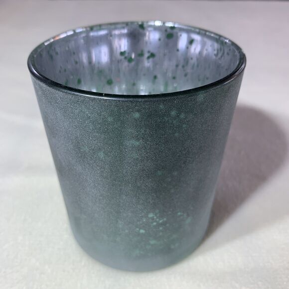 Glass Candle Holder Votive Tealight Christmas Holiday Snowflake Green Silver Joy - Picture 3 of 13